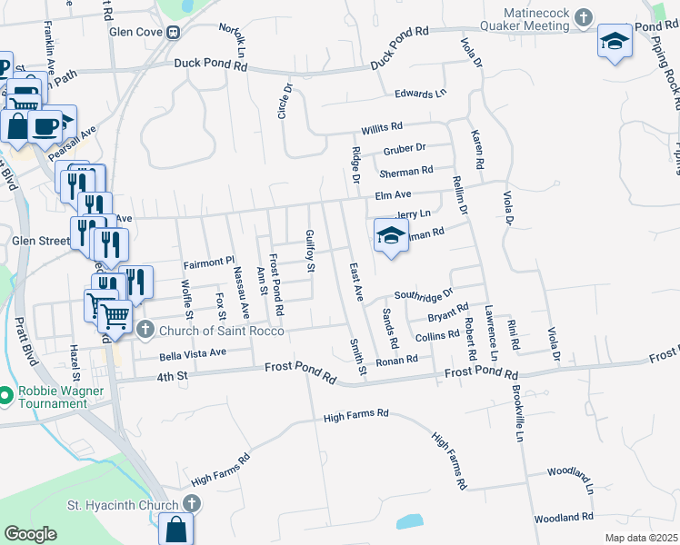 map of restaurants, bars, coffee shops, grocery stores, and more near 40 East Avenue in Glen Cove