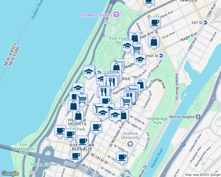 map of restaurants, bars, coffee shops, grocery stores, and more near in New York