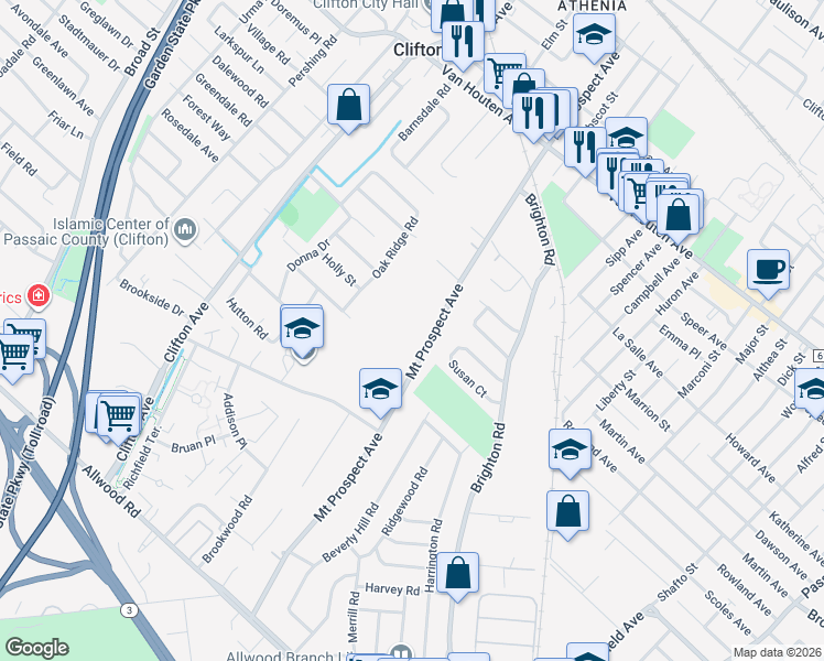 map of restaurants, bars, coffee shops, grocery stores, and more near 336 Mount Prospect Avenue in Clifton