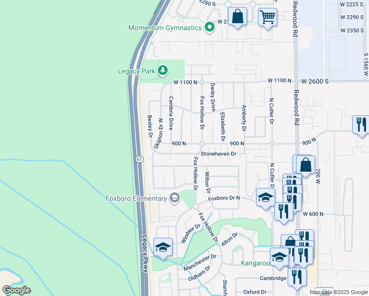 map of restaurants, bars, coffee shops, grocery stores, and more near 1066 Stonehaven Drive in North Salt Lake