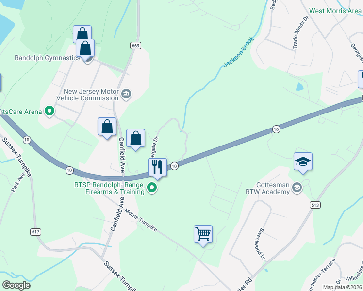 map of restaurants, bars, coffee shops, grocery stores, and more near 152 Arrowgate Drive in Randolph