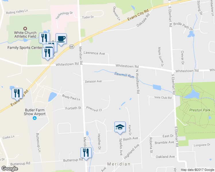 map of restaurants, bars, coffee shops, grocery stores, and more near 126 Delason Avenue in Meridian