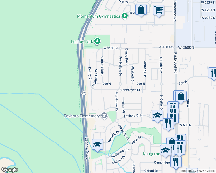 map of restaurants, bars, coffee shops, grocery stores, and more near 1072 Stonehaven Drive in North Salt Lake