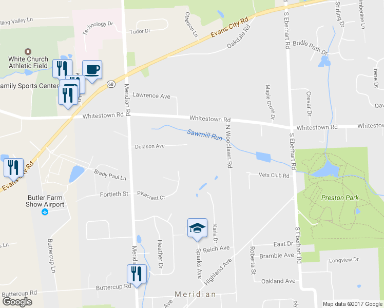 map of restaurants, bars, coffee shops, grocery stores, and more near 134 Delason Avenue in Meridian