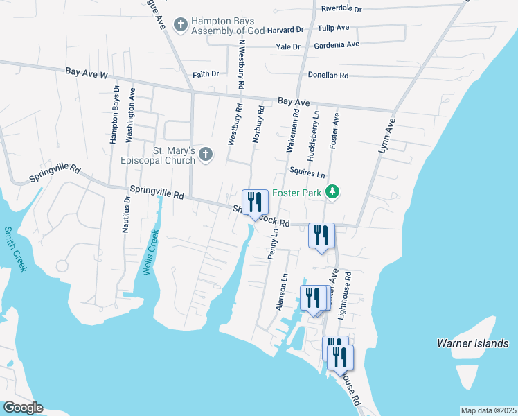 map of restaurants, bars, coffee shops, grocery stores, and more near 27 Shinnecock Road in Hampton Bays