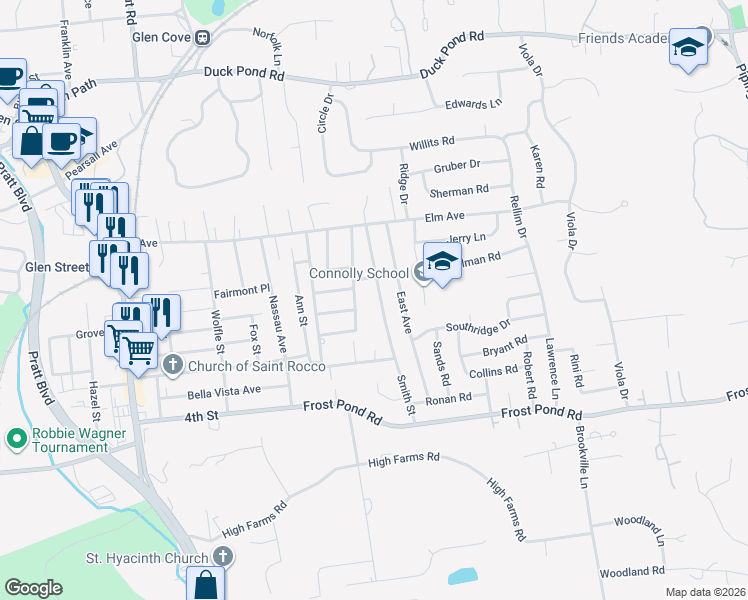 map of restaurants, bars, coffee shops, grocery stores, and more near 31 Guilfoy Street in Glen Cove