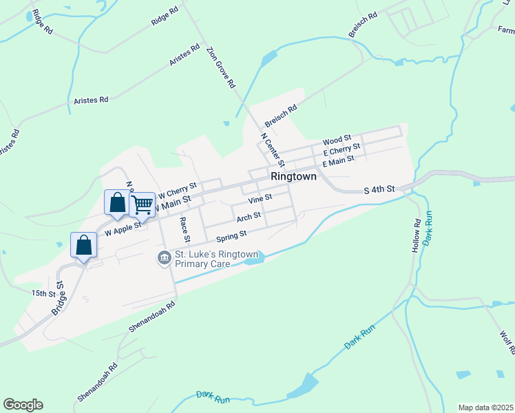 map of restaurants, bars, coffee shops, grocery stores, and more near 116 Vine Street in Mahanoy City