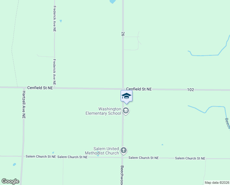 map of restaurants, bars, coffee shops, grocery stores, and more near 14022 Cenfield Street Northeast in Alliance
