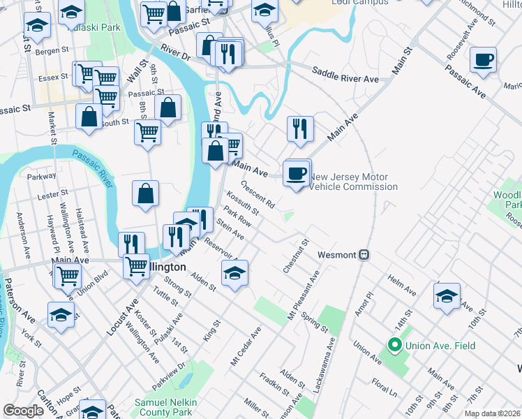 map of restaurants, bars, coffee shops, grocery stores, and more near 69 Kossuth Street in Wallington