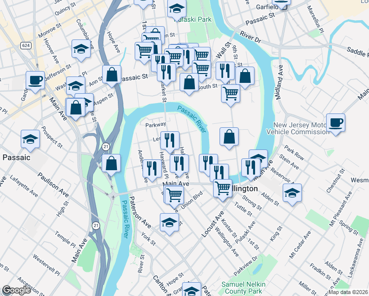 map of restaurants, bars, coffee shops, grocery stores, and more near 73 Wallington Avenue in Wallington