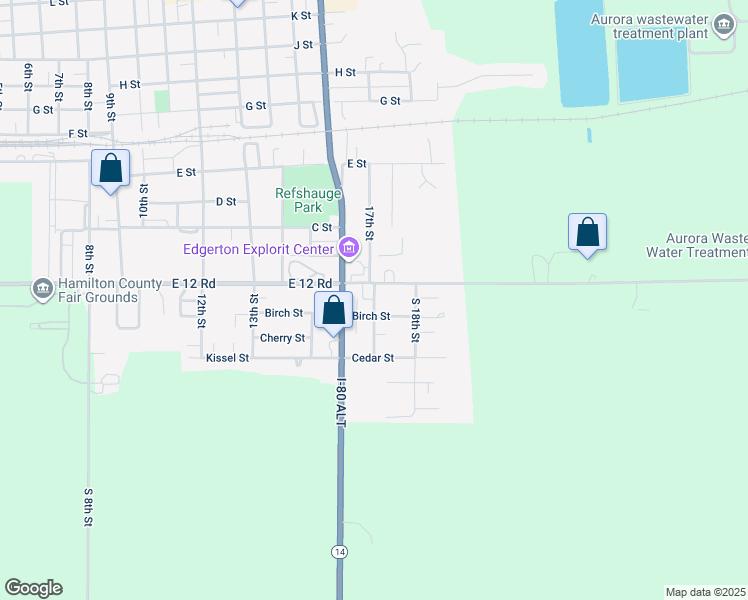 map of restaurants, bars, coffee shops, grocery stores, and more near 148 South 17th Street in Aurora
