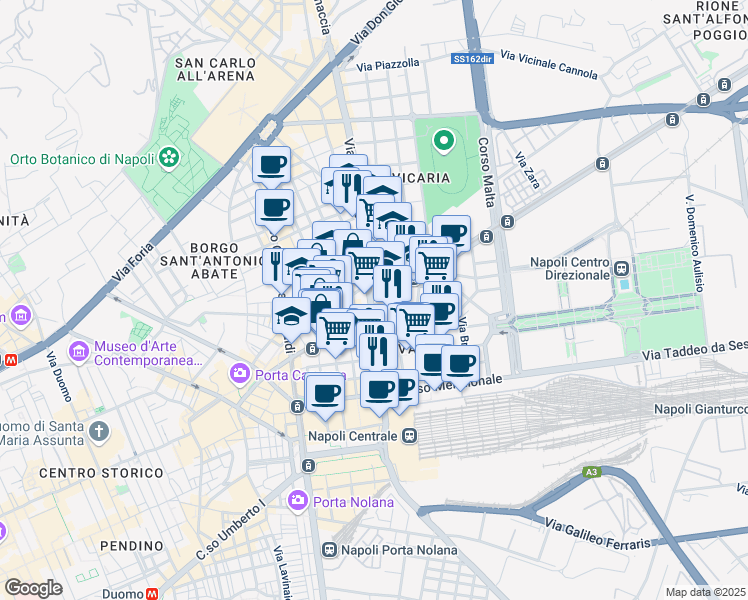 map of restaurants, bars, coffee shops, grocery stores, and more near 3 Calata Ponte di Casanova in Napoli