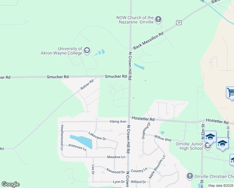 map of restaurants, bars, coffee shops, grocery stores, and more near 1772 Blackberry Lane in Orrville