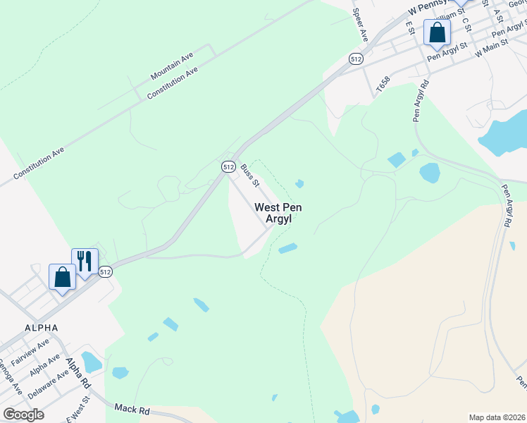 map of restaurants, bars, coffee shops, grocery stores, and more near 138 Sanders Road in Pen Argyl