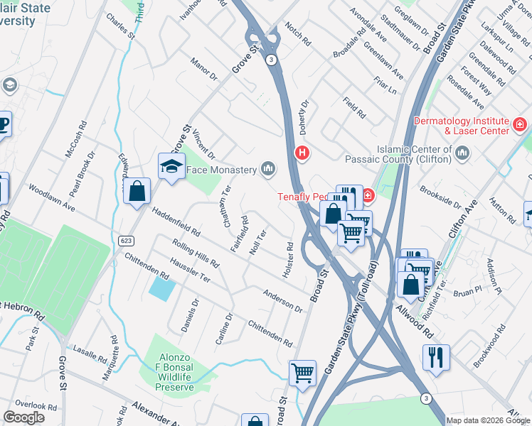 map of restaurants, bars, coffee shops, grocery stores, and more near 21 Brantwood Place in Clifton