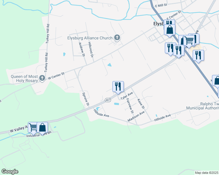 map of restaurants, bars, coffee shops, grocery stores, and more near 140 Horvath Drive in Elysburg