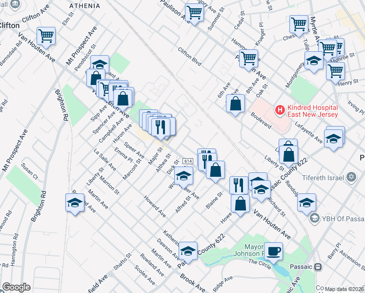 map of restaurants, bars, coffee shops, grocery stores, and more near 25 Milton Avenue in Clifton