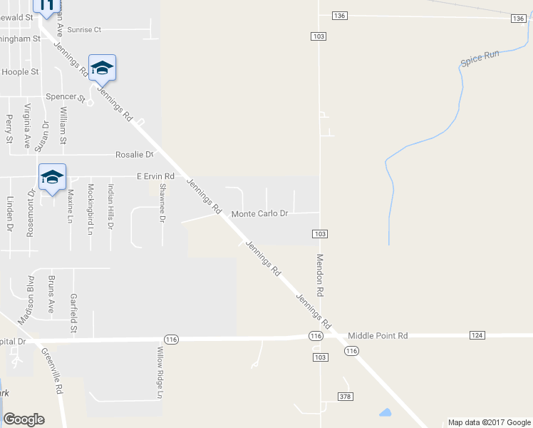 map of restaurants, bars, coffee shops, grocery stores, and more near Monte Carlo Drive in Van Wert