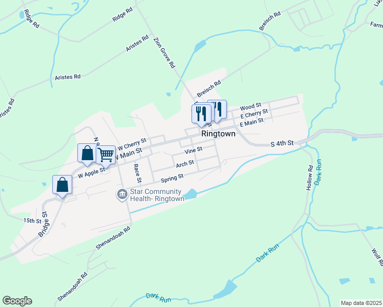 map of restaurants, bars, coffee shops, grocery stores, and more near 116 Vine Street in Mahanoy City