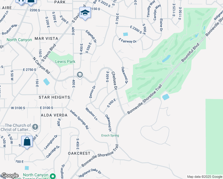 map of restaurants, bars, coffee shops, grocery stores, and more near 2974 Oakwood Drive in Bountiful