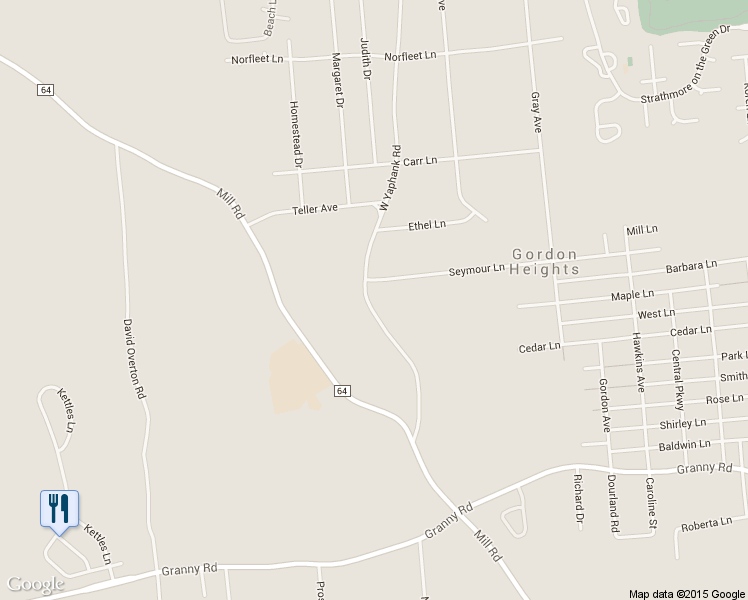 map of restaurants, bars, coffee shops, grocery stores, and more near 51 West Yaphank Road in Medford