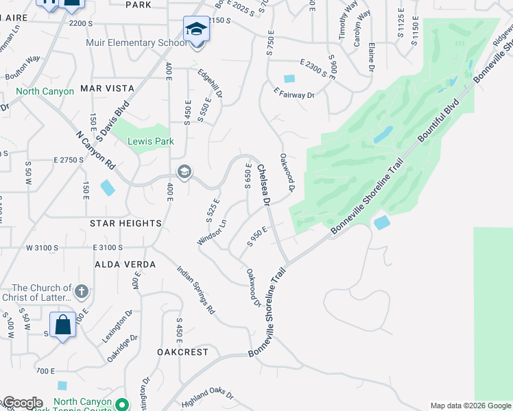 map of restaurants, bars, coffee shops, grocery stores, and more near 2974 Oakwood Drive in Bountiful