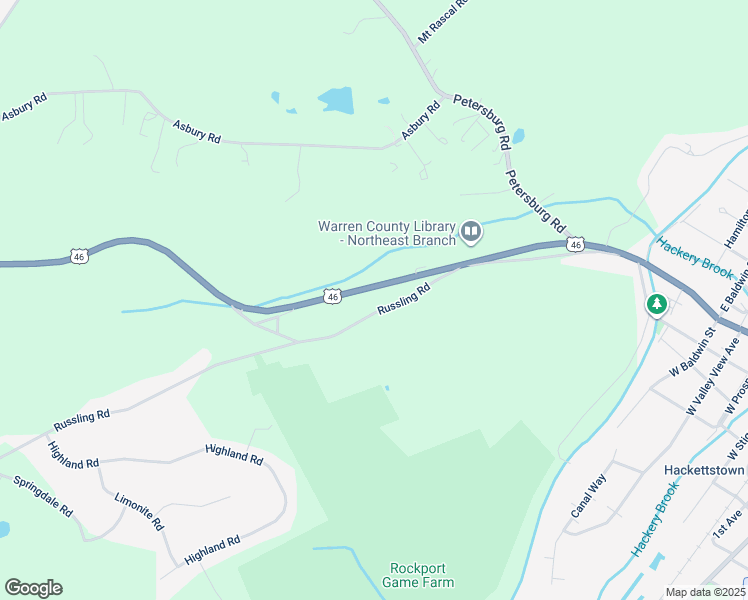 map of restaurants, bars, coffee shops, grocery stores, and more near 16 Russling Road in Hackettstown