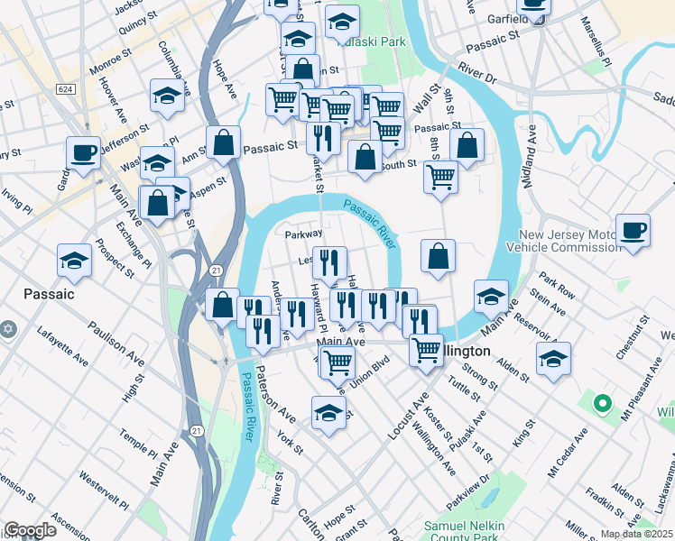 map of restaurants, bars, coffee shops, grocery stores, and more near 73 Wallington Avenue in Wallington