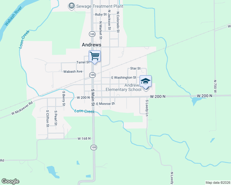 map of restaurants, bars, coffee shops, grocery stores, and more near 217 East McKeever Street in Andrews