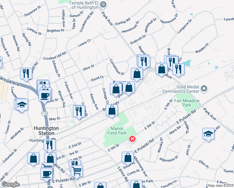 map of restaurants, bars, coffee shops, grocery stores, and more near 7 Monaton Drive in Huntington Station