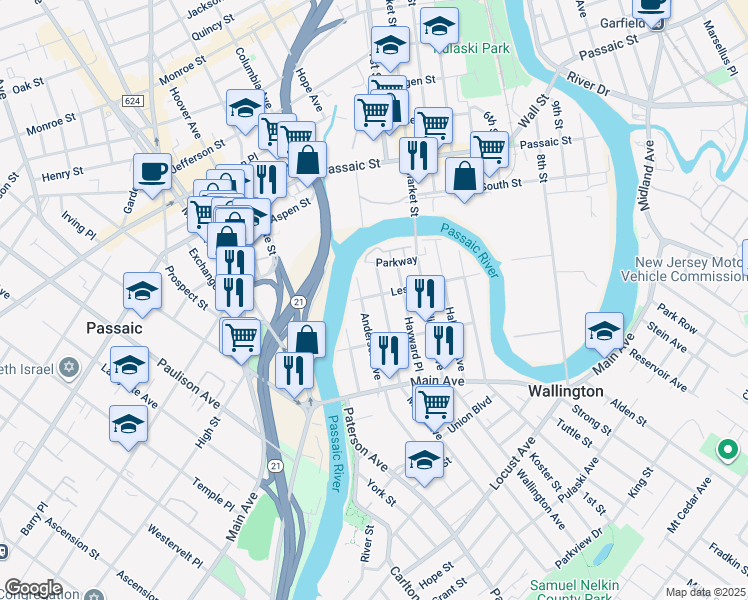 map of restaurants, bars, coffee shops, grocery stores, and more near 47 Anderson Avenue in Wallington