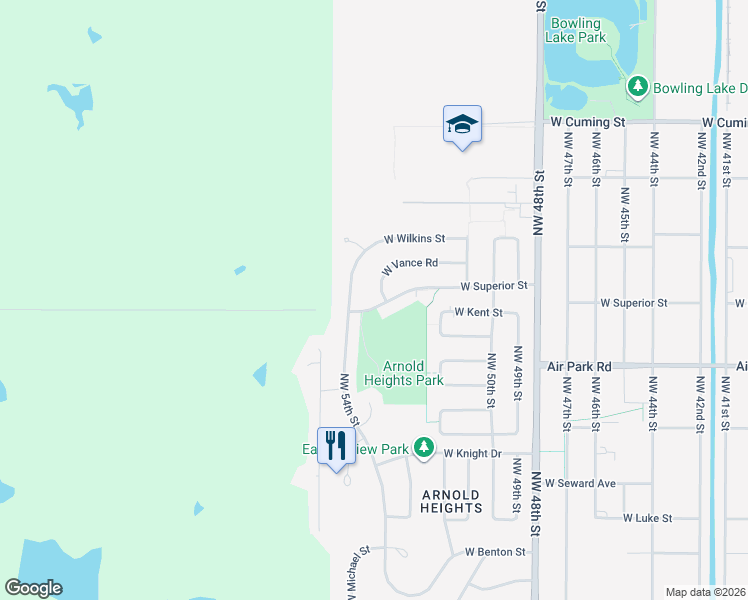 map of restaurants, bars, coffee shops, grocery stores, and more near 5301 West Superior Street in Lincoln