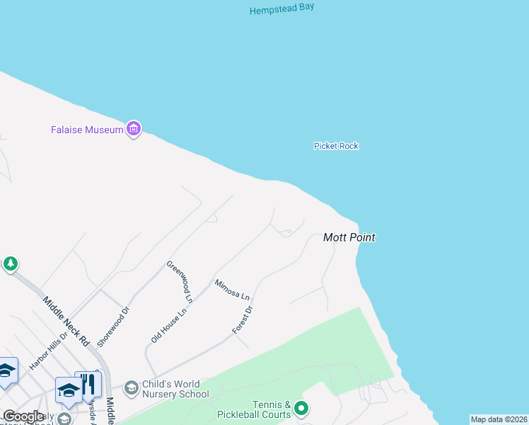 map of restaurants, bars, coffee shops, grocery stores, and more near 92 Old House Lane in Port Washington