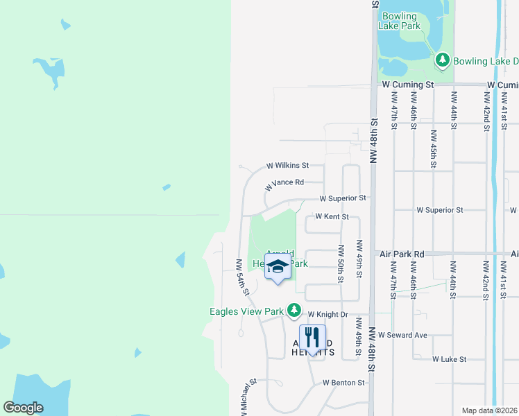 map of restaurants, bars, coffee shops, grocery stores, and more near 5301 West Superior Street in Lincoln