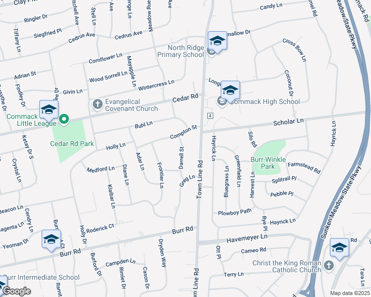 map of restaurants, bars, coffee shops, grocery stores, and more near 14 Darrell Street in East Northport