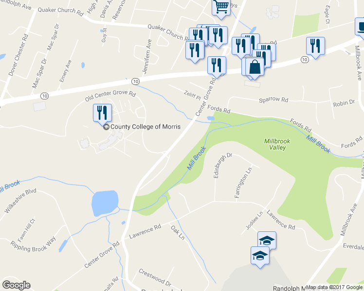 map of restaurants, bars, coffee shops, grocery stores, and more near 193 Center Grove Road in Randolph