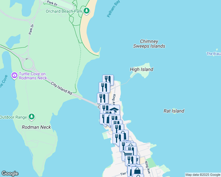 map of restaurants, bars, coffee shops, grocery stores, and more near 678 King Avenue in Bronx