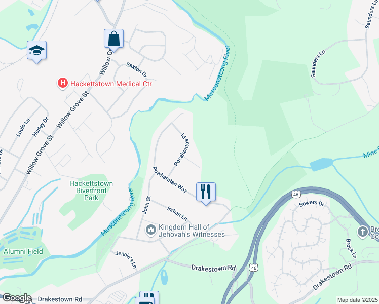 map of restaurants, bars, coffee shops, grocery stores, and more near 4 Mahopac Place in Hackettstown