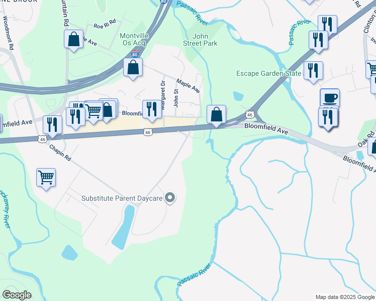 map of restaurants, bars, coffee shops, grocery stores, and more near 67 Chapin Road in Montville