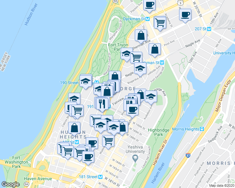 map of restaurants, bars, coffee shops, grocery stores, and more near in New York