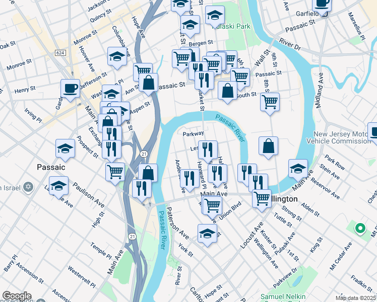 map of restaurants, bars, coffee shops, grocery stores, and more near 68 Hayward Place in Wallington