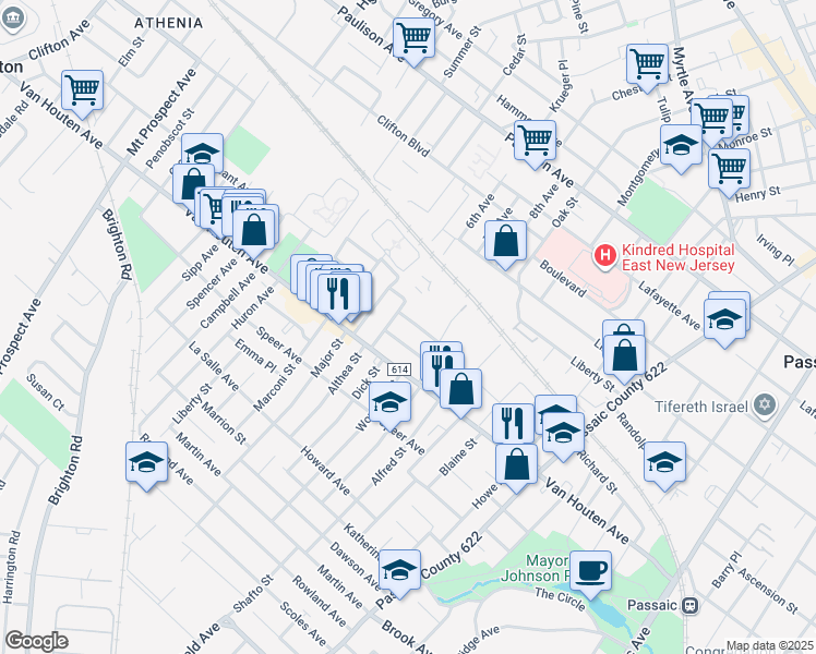 map of restaurants, bars, coffee shops, grocery stores, and more near 25 Milton Avenue in Clifton