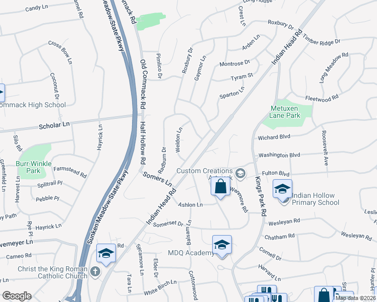 map of restaurants, bars, coffee shops, grocery stores, and more near 17 Ramsey Road in Commack