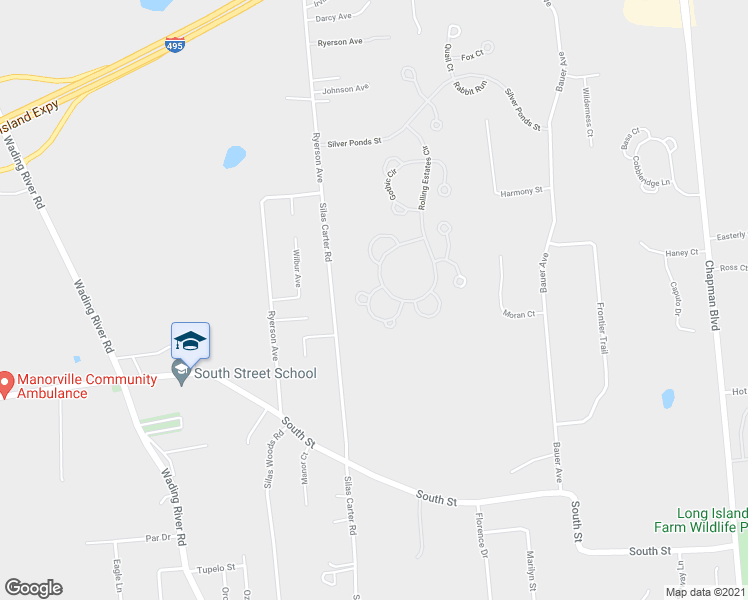 map of restaurants, bars, coffee shops, grocery stores, and more near 333 Prairie Court in Manorville