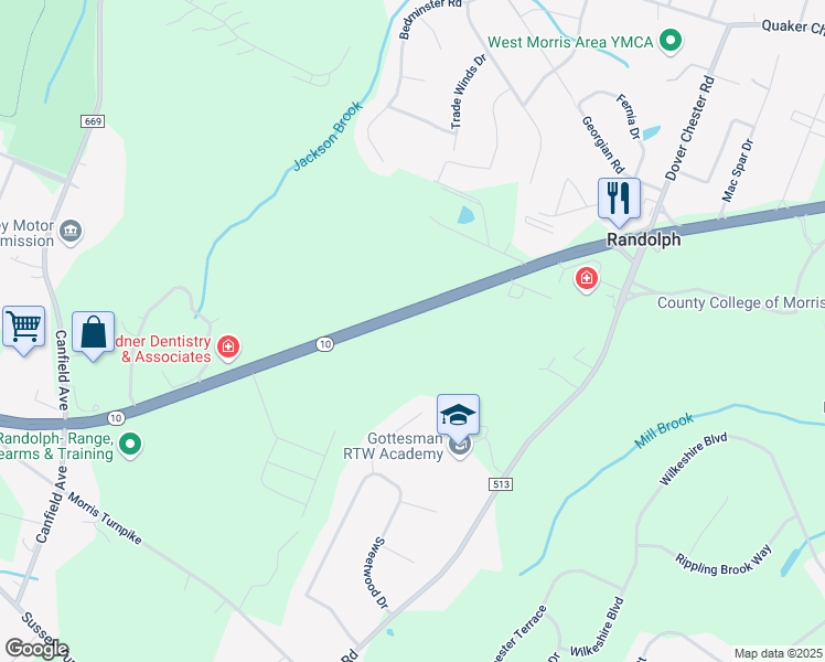 map of restaurants, bars, coffee shops, grocery stores, and more near 855 New Jersey 10 in Randolph