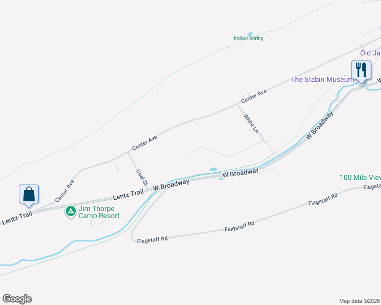map of restaurants, bars, coffee shops, grocery stores, and more near 99 West Chipmunk Trail in Jim Thorpe