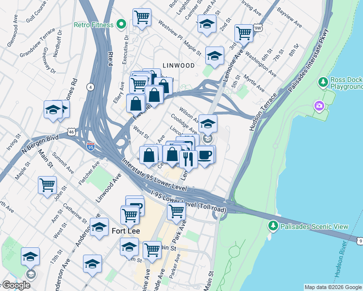 map of restaurants, bars, coffee shops, grocery stores, and more near 354 Lincoln Avenue in Fort Lee