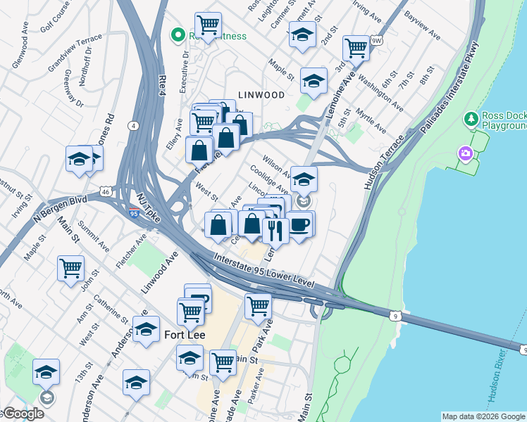 map of restaurants, bars, coffee shops, grocery stores, and more near 354 Lincoln Avenue in Fort Lee