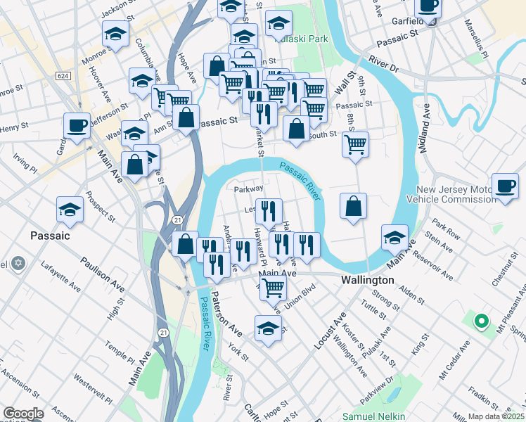 map of restaurants, bars, coffee shops, grocery stores, and more near 33 Hayward Place in Wallington