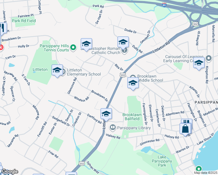 map of restaurants, bars, coffee shops, grocery stores, and more near 7 Christine Drive in Morris Plains